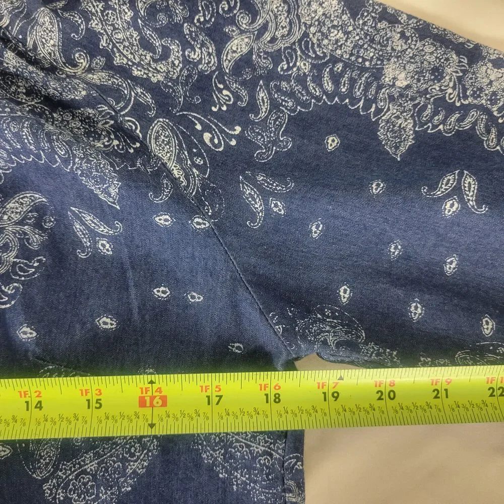 Life Style Shirt Womens Small Blue‎ Tunic Top Paisley 3/4 Bishop Sleeve Keyhole - Picture 12 of 14